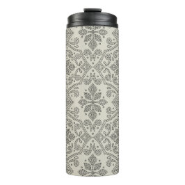 Boho Floral Damask Line Art, Black on Beige