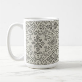 Boho Floral Damask Line Art, Black on Beige Kaffemugg