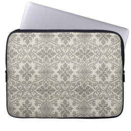 Boho Floral Damask Line Art, Black on Beige Laptop Fodral