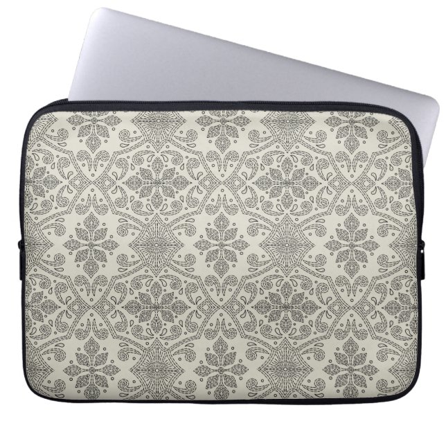 Boho Floral Damask Line Art, Black on Beige Laptop Fodral (Framsidan)