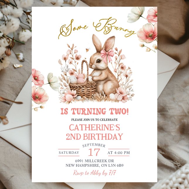 Boho Floral Easter Bunny Birthday Inbjudningar (Skapare uppladdad)