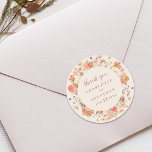 Boho Floral Fall Wedding Thank You  Runt Klistermärke<br><div class="desc">Show your gratitude in style with this beige and burnt orange Boho Floral elegant fall Wedding Thank You Sticker, designed to add a heartfelt and personal touch to your autumn celebration. Featuring a beautiful arrangement of hand-painted wildflowers, this sticker captures the cozy charm of a boho garden meadow in warm...</div>