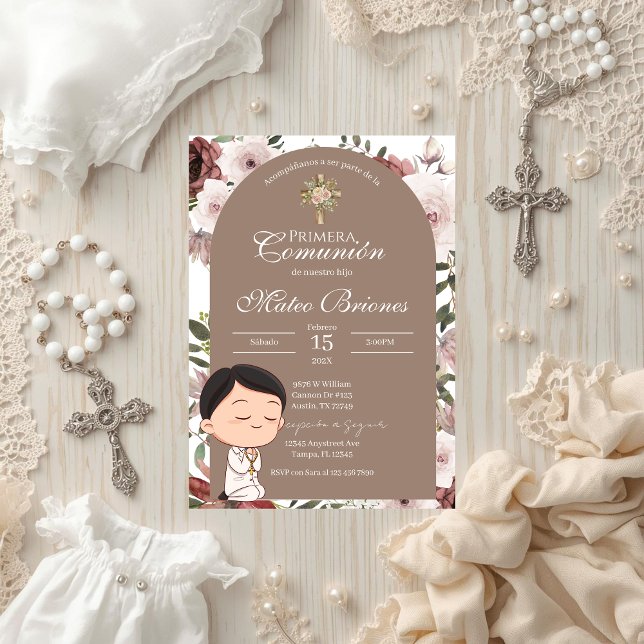 Boho Floral First Communion Invitation Inbjudningar (Skapare uppladdad)
