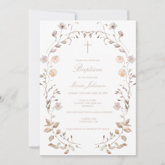 Boho floral girl Baptism invitation template Inbjudningar