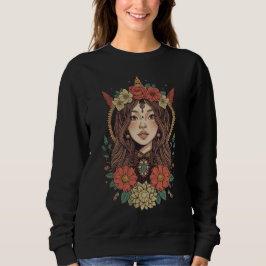 Boho Floral Girl Black Sweatshirt T Shirt