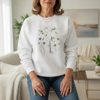 Boho Floral Grandma White Flower Mother’s Day Gift T Shirt