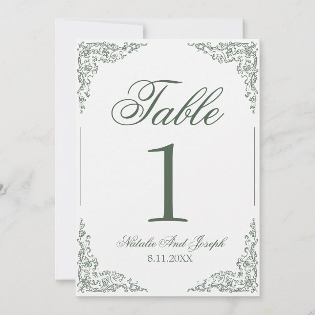 Boho Floral Green Botanical Wedding Table Number Inbjudningar (Framsida)