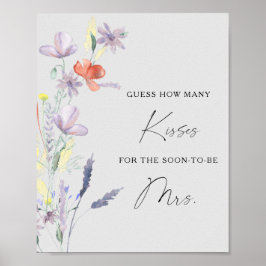 Boho Floral hur många kyssar bröllopsdusch spel Poster