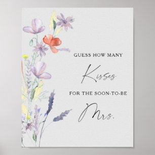 Boho Floral hur många kyssar bröllopsdusch spel Poster