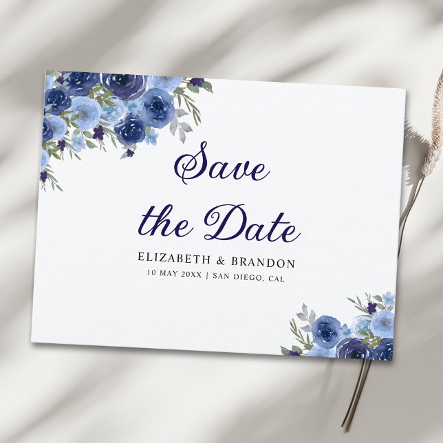 Boho Floral in Midnight Blue – Rustic Wedding Vykort (Skapare uppladdad)
