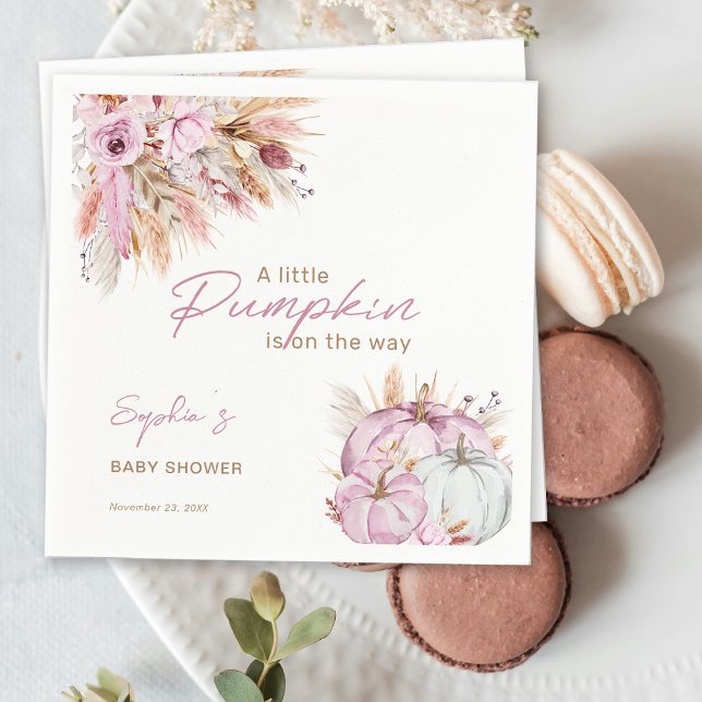 Boho Floral Little Pink Pumpkins Baby Shower Pappersservett (Skapare uppladdad)