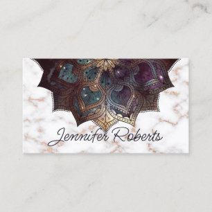 Boho Floral Mandala Roséguld Marmor Yoga Elegant Visitkort