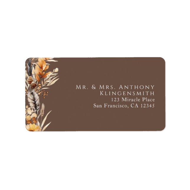 Boho Floral Minimal Brown Adressetikett (Framsidan)