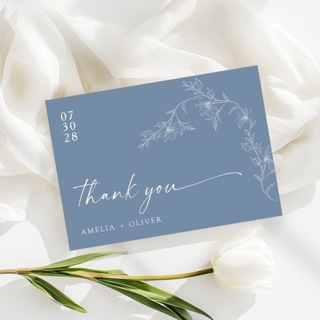 Boho Floral Modern Dusty Blue Wedding Tack Kort (Skapare uppladdad)