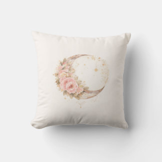 Boho Floral Moon | Minimal Aesthetic Throw Pillow Kudde