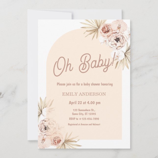 Boho Floral Pampas Grass Baby Shower Inbjudningar (Framsida)