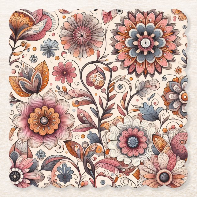 Boho Floral Pappersunderlägg – Fler Former Underlägg Papper (Framsida)