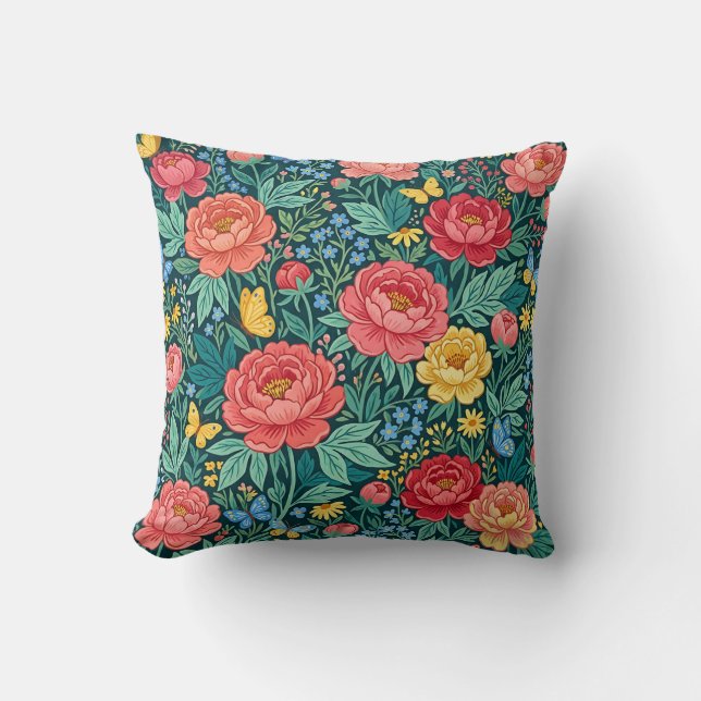 Boho Floral Peony Kuddinkast Kudde (Framsida)