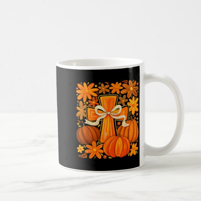 Boho Floral Pumpkin Cross Fall Jesus Christian Fai Kaffemugg (Höger)