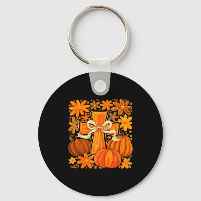 Boho Floral Pumpkin Cross Fall Jesus Christian Fai Nyckelring (Framsida)