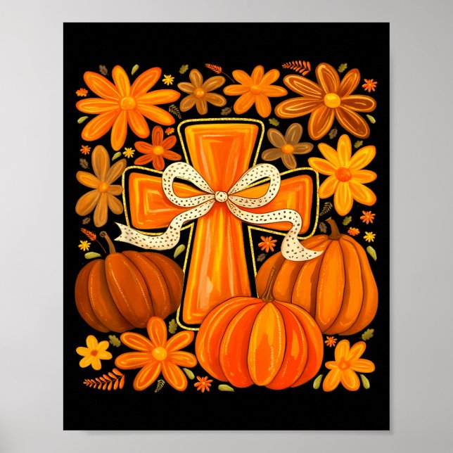 Boho Floral Pumpkin Cross Fall Jesus Christian Fai Poster (Framsidan)