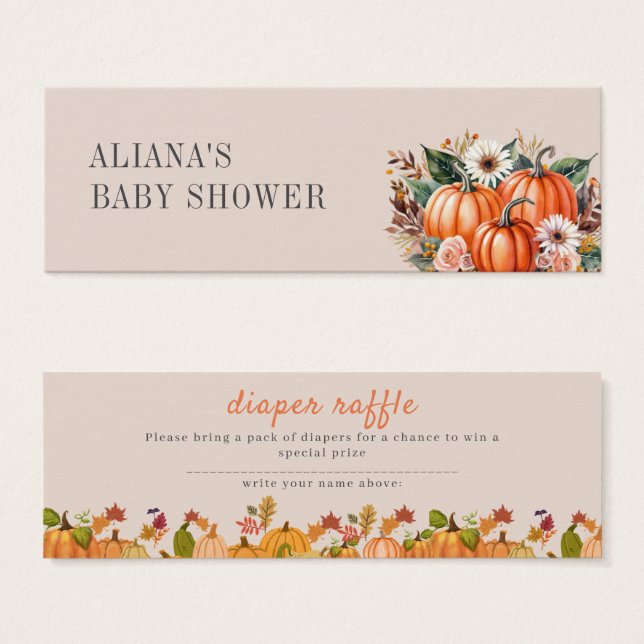Boho Floral Pumpkin Fall Baby Shower Diaper Raffle Litet Visitkort (Framsida & baksida)