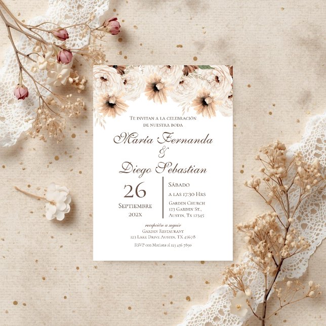 Boho Floral Spanish Wedding Inbjudningar (Skapare uppladdad)