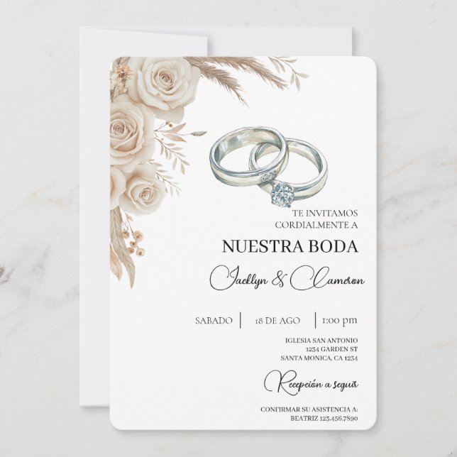Boho Floral Spanish Wedding Invitation Inbjudningar (Framsida)