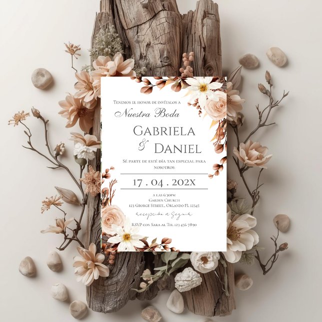 Boho Floral Spanish Wedding Invitation Inbjudningar (Skapare uppladdad)
