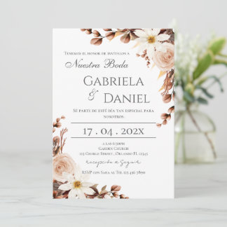 Boho Floral Spanish Wedding Invitation Inbjudningar