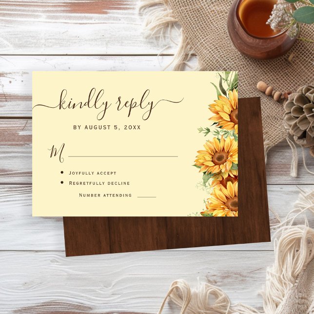 Boho floral sunflower barn wood wedding OSA kort (Skapare uppladdad)