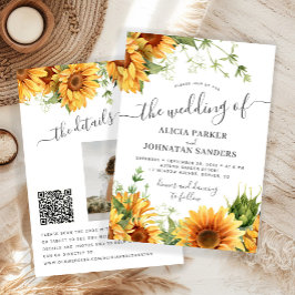 Boho floral sunflower black and white wedding inbjudningar