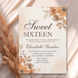 Boho Floral Sweet Sixteen Birthday  Inbjudningar