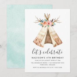Boho Floral Teepee | Födelsedagsfest Inbjudan
