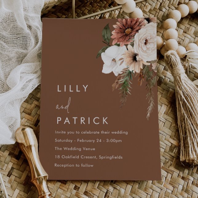 Boho Floral Terracotta Modern Wedding Inbjudningar (Skapare uppladdad)