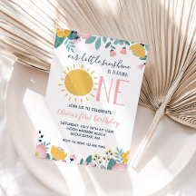 Boho Floral Vår lilla solsken 1-års inbjudan