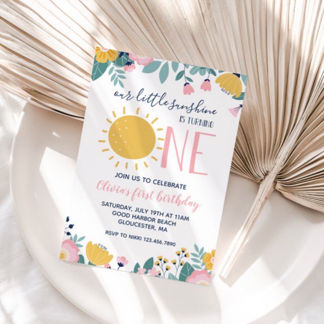 Boho Floral Vår lilla solsken 1-års inbjudan (Skapare uppladdad)