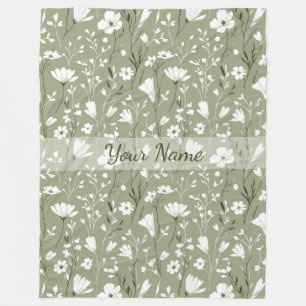 Boho Floral Vilda Blommor Salvia Grön Personlig  Fleecefilt