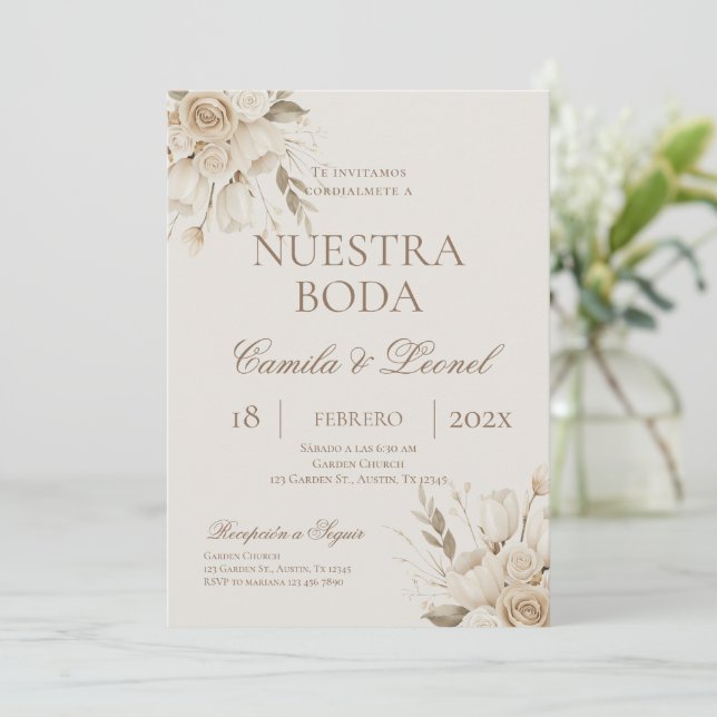 Boho Floral Wedding in Spanish Inbjudningar (Stående Fram)