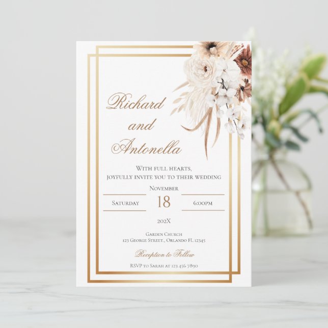 Boho Floral Wedding Inbjudningar (Stående Fram)