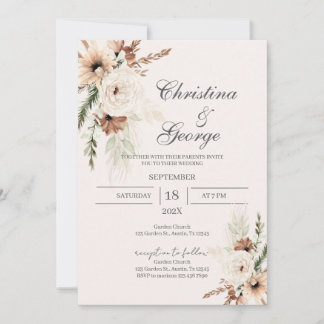 Boho Floral Wedding Invitation Inbjudningar