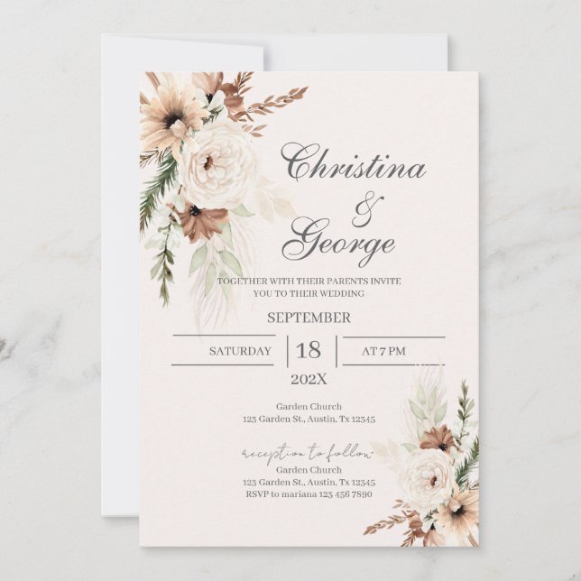 Boho Floral Wedding Invitation Inbjudningar (Framsida)