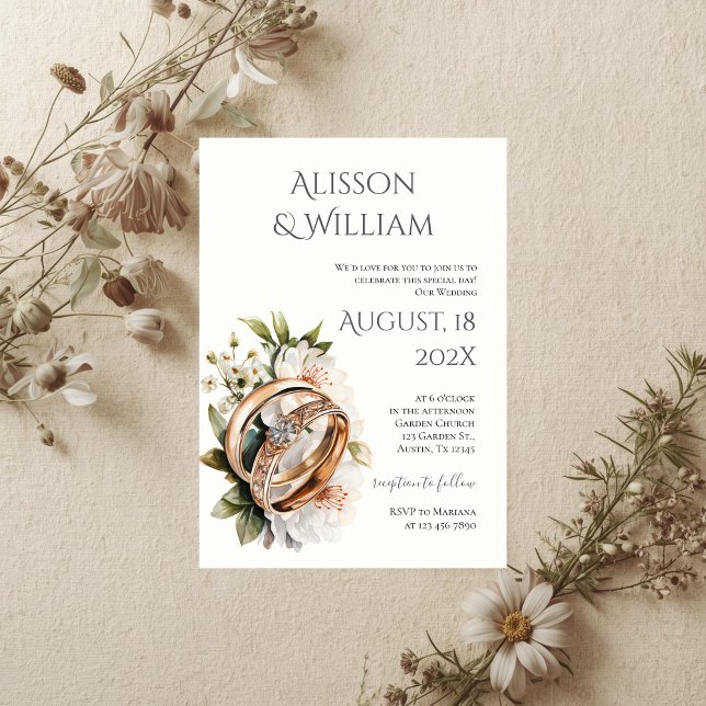 Boho floral wedding invitation with rings inbjudningar (Skapare uppladdad)