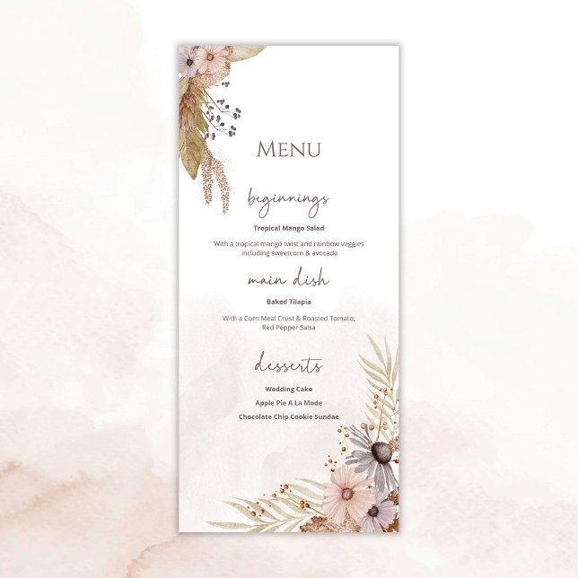 Boho Floral Wedding Menu Meny (Skapare uppladdad)