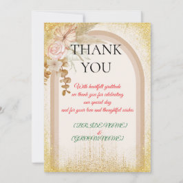 Boho Floral Wedding Thank You Card with Gold Spark Tack Kort