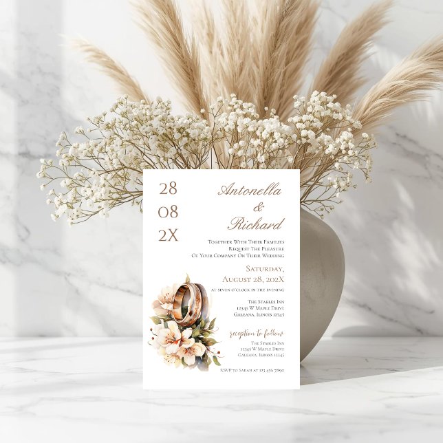 Boho floral wedding with rings  inbjudningar (Skapare uppladdad)