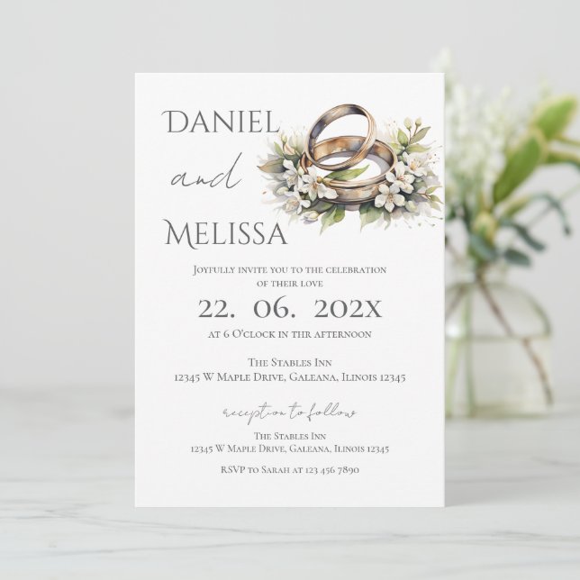 Boho Floral with ring Wedding  Inbjudningar (Stående Fram)