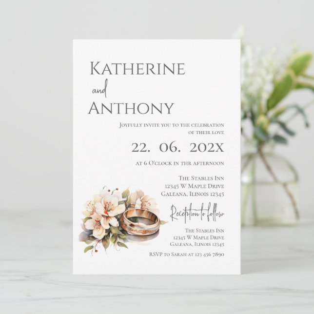 Boho Floral with ring Wedding  Inbjudningar (Stående Fram)