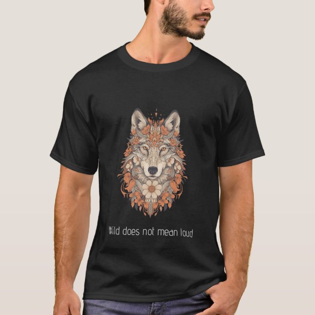 Boho Floral Wolf Psychedelic Art T-Shirt  (Framsida)