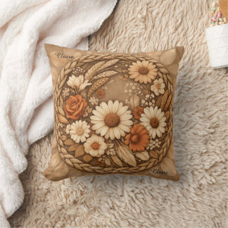 Boho Floral Woven Circle Customizable Throw Pillow Kudde